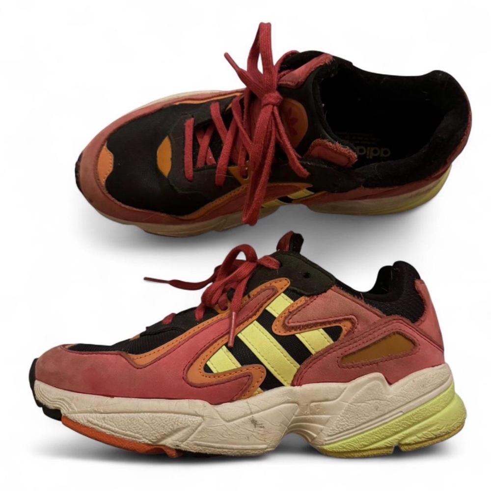 Adidas Black and Pink Sneakers with Yellow Accents